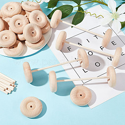 未完成の木製ホイールとスティック  DIY木製クラフト子供のおもちゃ  バリーウッド  ホイール：5x1.6cm  穴：6mm  スティック：15x0.5センチメートル&nbsp;WOOD-WH0029-22B