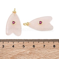 Brass & Natural Rose Quartz & Cubic Zirconia Pendants&nbsp;GG-CBAD360-20G-10
