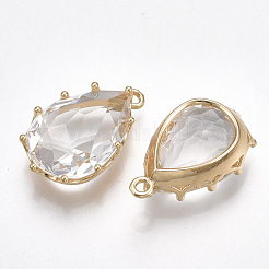 ガラスチャーム  真鍮パーツ  多面カット  ティアドロップ  ゴールドカラー  透明  22x14.5x7mm  穴：1.5mm&nbsp;GLAA-S179-11A-04