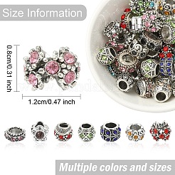 40個 8スタイル 合金ラインストーン ヨーロピアンビーズ  大穴ビーズ  ミックスカラー  9.5~15x4.5~11mm  穴：5mm  5個/スタイル&nbsp;MPDL-YW0001-04