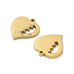 304ステンレスペンダント  ラインストーン付き  ハート  イオンプレーティング（ip）  18KGP本金メッキ  17x16x2mm  穴：1.5mm&nbsp;STAS-A118-01B-G