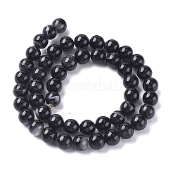 天然石黒瑪瑙ビーズ連売り  染め＆加熱  ラウンド  ブラック  8mm  穴：1.2mm  約47個/連  14.96インチ（38cm）&nbsp;X-G-G582-8mm-60