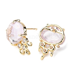 Brass Micro Pave Cubic Zirconia Stud Earring Findings with Natural Gemstone&nbsp;KK-Z096-05G