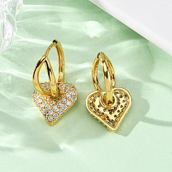 ブラスマイクロパヴェクリアキュービックジルコニアフープピアス  ハート  カドミウムフリー＆鉛フリー  ラックめっき  長持ちメッキ  ゴールドカラー  30x16mm&nbsp;EJEW-D322-08G