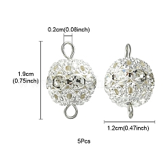 真鍮製クリスタルラインストーンコネクターチャーム  304ステンレススチールループ付きラウンドリンク  銀  19x12mm  穴：2mm&nbsp;PALLOY-YW0001-42