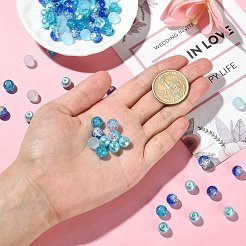 透明ガラスビーズ連売り100個。  ビーズジュエリー作り  艶消し  ラウンド  ブルー  8mm  穴：1.3~1.6mm&nbsp;GLAA-CJ0002-06