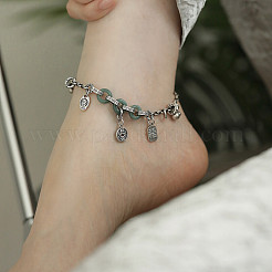 Natural Chalcedony Lucky Donut & Brass Fu Charm Anklets for Women&nbsp;FS-WG9BF59-01
