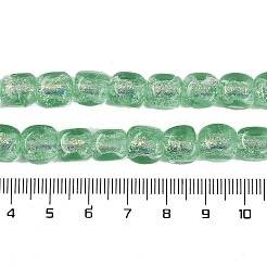 手作りのホイルランプワークビーズ連売り  正方形  淡緑色  10x9x9.5mm  穴：1.2mm  約40個/連  14.76''（37.5センチメートル）&nbsp;FOIL-K003-05E