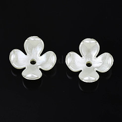 4花弁ABSプラスチックパール調ビーズキャップ  花  乳白色  10.5x10.5x4.5mm  穴：1.5mm&nbsp;X-OACR-S020-31