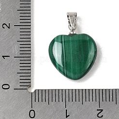 天然石ペンダント  合金パーツ  天然マラカイト  グレードA  ハート  グリーン  15x15x6mm  穴：3mm&nbsp;MALA-24X15
