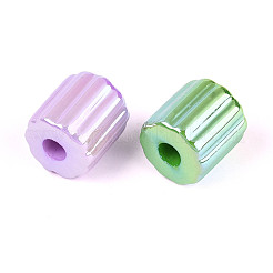 UVメッキ不透明アクリルビーズ  虹色の  コラム  ミックスカラー  12~12.5x11.5mm  穴：3.8mm&nbsp;OACR-N153-14