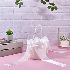 Bowknot Polyester Flower Baskets with Plastic Pearls Beads Handle&nbsp;AJEW-CP0010-63