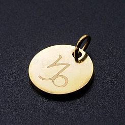 ステンレススチールチャーム201個  十二星座  丸カン付き  フラットラウンド  山羊座  12x1mm  穴：3.5mm&nbsp;STAS-T049-T644-10G