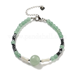 Natural Green Aventurine Round & Synthetic Non-magnetic Hematite & White Shell Beaded Bracelets for Women&nbsp;BJEW-K251-02H