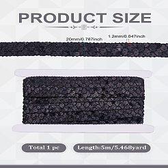 5mのプラスチック製パイルビーズ  スパンコールビーズ  装飾アクセサリー  3列パレットロール  フラットラウンド  厚紙ディスプレイカード1枚  ブラック  20x1.2mm  5 M&nbsp;OCOR-LP0001-22C