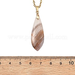 Natural Amethyst Lace Agate Teardrop Pendant 304 Stainless Steel Cable Chain Necklaces&nbsp;NJEW-JN06322-01