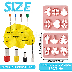 2 個の abs プラスチック粘土型  PPプラスチックと真鍮の粘土穴パンチツール8個付き。  シクルクレイカッター  粘土カッター  混合模様  金型:100x100x10mm  内径：29~35x19.5~30.5mm  パンチ穴：16~30x3.5~13mm&nbsp;DIY-TA0004-57