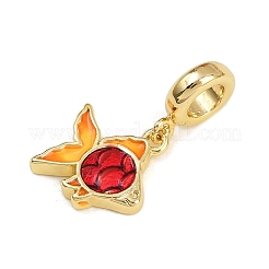 真鍮エナメルヨーロピアンダングルチャーム  赤い魚の大きな穴のペンダント  18KGP本金メッキ  24.5mm  穴：4.8mm&nbsp;KK-N271-23G