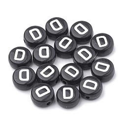 不透明なアクリルビーズ  水平穴  アルファベットスタイル  フラットラウンド  文字.d  7x4mm  穴：1.5mm  約370個/50g&nbsp;X-SACR-N002-02D