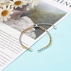 304ステンレススチールチェーンブレスレットの作り方  ゴールデン·ステンレス鋼色  チェーンエクステンダー＆クロスチャーム付き  ステンレス鋼色  6-1/4インチ（16cm）  2個/セット&nbsp;AJEW-JB00996-02