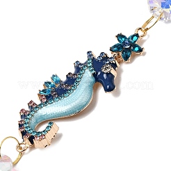 合金製ラインストーンとガラスチャームのサンキャッチャー  虹色のプリズム吊り下げ式ガーデンオーナメント  ウィンドウ  タツノオトシゴ  286x39x17mm&nbsp;HJEW-E013-01G-B