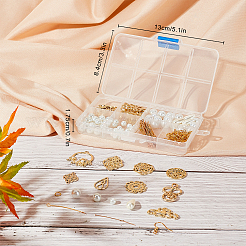 模造真珠を使ったDIYフラワーダングルイヤリングの作り方キット  合金細線細工リンクコネクターを含む  真鍮のピアスフック  ガラスビーズ  ゴールドカラー  166個/箱&nbsp;DIY-SC0019-03