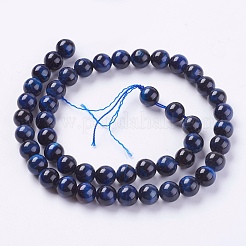 天然石タイガーアイビーズ連売り  グレードA  染め  ラウンド  ミディアムブルー  8mm  穴：1mm  約45~48個/連  15インチ&nbsp;G-G544-8mm-04