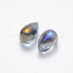 透明スプレー塗装ガラスチャーム  ABカラーメッキ  ティアドロップ  ダークスレートブルー  9x6x6mm  穴：1mm&nbsp;X-GLAA-R211-03-D01