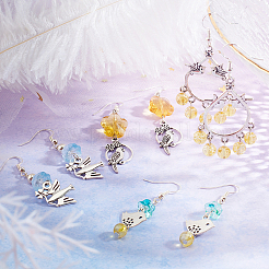 DIY鳥のイヤリングキット  花のガラスビーズを含む  金属製のペンダントとリンクコネクターとピアスフック  アンティークシルバー＆プラチナ&nbsp;DIY-SC0014-47
