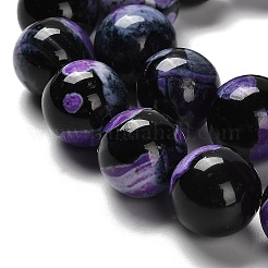 染められた天然ファイヤーアゲートクラックルビーズ連売り  ラウンド  暗い蘭  14mm  穴：1mm  約27個/連  14.88~15.35''（37.8~39センチメートル）&nbsp;G-G175-A03-01