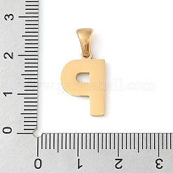PVD真空メッキ304ステンレスペンダント  ゴールドカラー  レターチャーム  文字p  17x11x1.5mm  穴：5x3mm&nbsp;STAS-Z072-01G-P