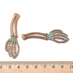 合金ビッグサイズペンダントトップ  スケルトンの手  赤い銅と緑の緑青  56.5x17x4mm  穴：2.5x26.5mm&nbsp;LS-PALLOY-D313-03A