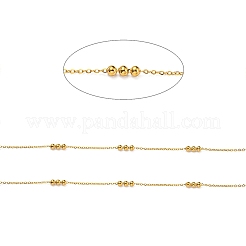 304ステンレススチールサテライトチェーン  ハンダ付け  スプールで  18KGP本金メッキ  1.5x1x0.3mm  ビーズ：9x3mm  10 m /ロール&nbsp;CHS-C009-25G