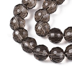 クリアガラスビーズ連売り  ファセット（96ファセット）  ラウンド  グレー  10mm  穴：1mm  約68~70個/連  60~61cm&nbsp;GLAA-R095-10mm-36