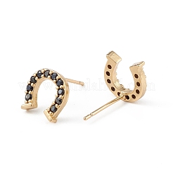 Black Cubic Zirconia Horse Shoes Stud Earrings&nbsp;EJEW-L234-081G