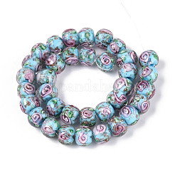Handmade Lampwork Inner Flower Rondelle Beads Strands&nbsp;LAMP-T022-24E