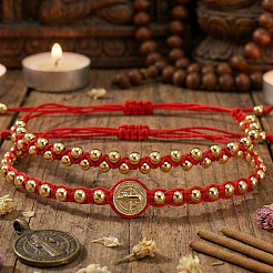 2Pcs 2 Styles Adjustable Brass Round Beads Braided Bracelets&nbsp;SQ0566-3