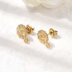 304ステンレススチールスタッドピアス金具  イオンプレーティング（ip）  花  カン付き  18KGP本金メッキ  13x9.5mm  穴：1.6mm  ピン：11x0.8mm&nbsp;STAS-K306-74G
