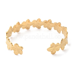 女性用304ステンレススチールカフバングル  18KGP本金メッキ  中空  花  幅1/2インチ（1.3cm）  調整可能&nbsp;LS-BJEW-K263-05G-06