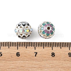 真鍮、合金、ラインストーン、エナメルビーズ  長持ちメッキ  ラウンド  ミックスカラー  プラチナ  10mm  穴：1.4mm&nbsp;RB-CBA973B-11B-P