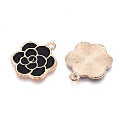 合金エナメルチャーム  ライトゴールド  鉛フリー＆カドミウムフリー  花のチャーム  ブラック  21x17.5x1.5mm  穴：1.8mm&nbsp;ENAM-T020-36D