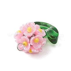 ガラスシードビーズの花のペンダント  樹脂と真鍮の金具付き  パールピンク  25x14x13mm  穴：3x2.5mm&nbsp;PALLOY-MZ00521-05