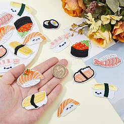 18個 9スタイル 寿司テーマ コンピューター刺繍布 アイロン接着/縫い付けパッチ  マスクと衣装のアクセサリー  アップリケ  ミックスカラー  22~39x33.5~54x1~2mm  2個/スタイル&nbsp;PATC-HS0001-04