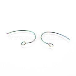 イオンプレーティング(IP) 304 ステンレススチール ピアスフック  垂直ループ付き  虹色  24x16x1mm  穴：2.5mm  21ゲージ  ピン：0.7mm&nbsp;STAS-F241-05-M