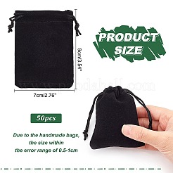 レクタングルベルベットポーチ  キャンディーギフトバッグクリスマスパーティー結婚式好意バッグ  ブラック  9x7cm&nbsp;X-TP-R002-7x9-01