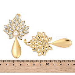 女性用304ステンレススチールガラススタッドピアス  18KGP本金メッキ  ティアドロップ  透明  72x40.5mm&nbsp;EJEW-M095-11G-01