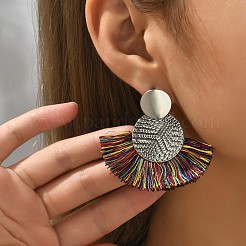 Flat Round with Fan Bohemian Style Iron Tassel Stud Earrings&nbsp;FS-WGA1D99-06