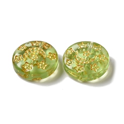 透明なランプワークビーズ  月と星が描かれたフラットラウンド  黄緑  13x5mm  穴：1mm  約70~82個/100g&nbsp;LAMP-P065-04A-12