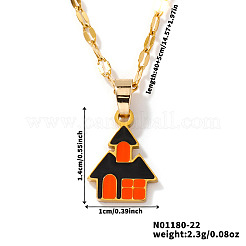 Halloween 304 Stainless Steel Dark Orange Enamel Haunted House Pendant Necklaces European American Fashion Jewelry&nbsp;XI0912