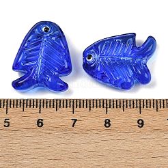 透明なガラスエナメルビーズ  魚  ブルー  21.5x18x7mm  穴：1.5mm&nbsp;LAMP-U004-06N